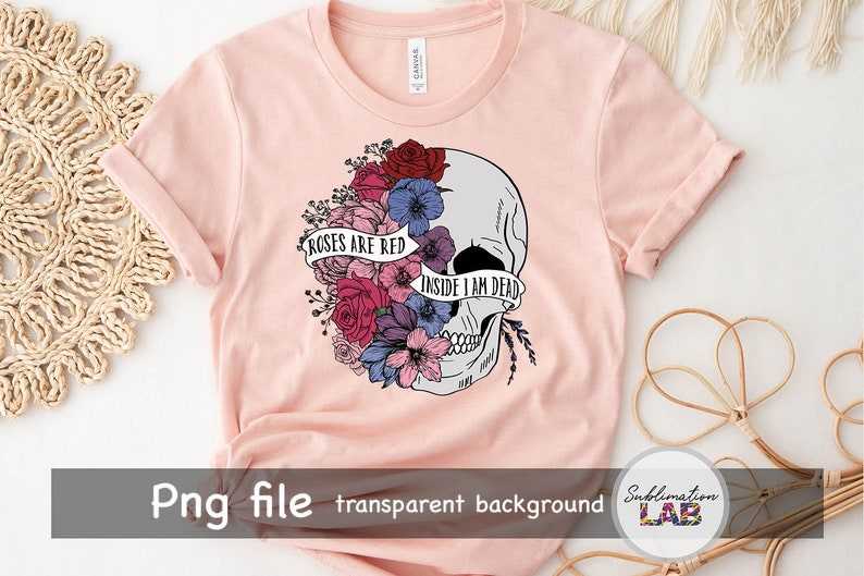 Roses Are Red Floral Skull Skeleton Valentines Day Digital Download Tshirt Design#4