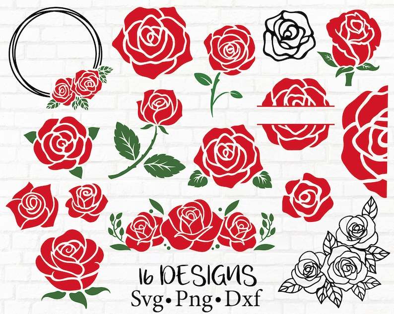 Rose Bundle Svg, Flower Svg, Rose Silhouette Svg 