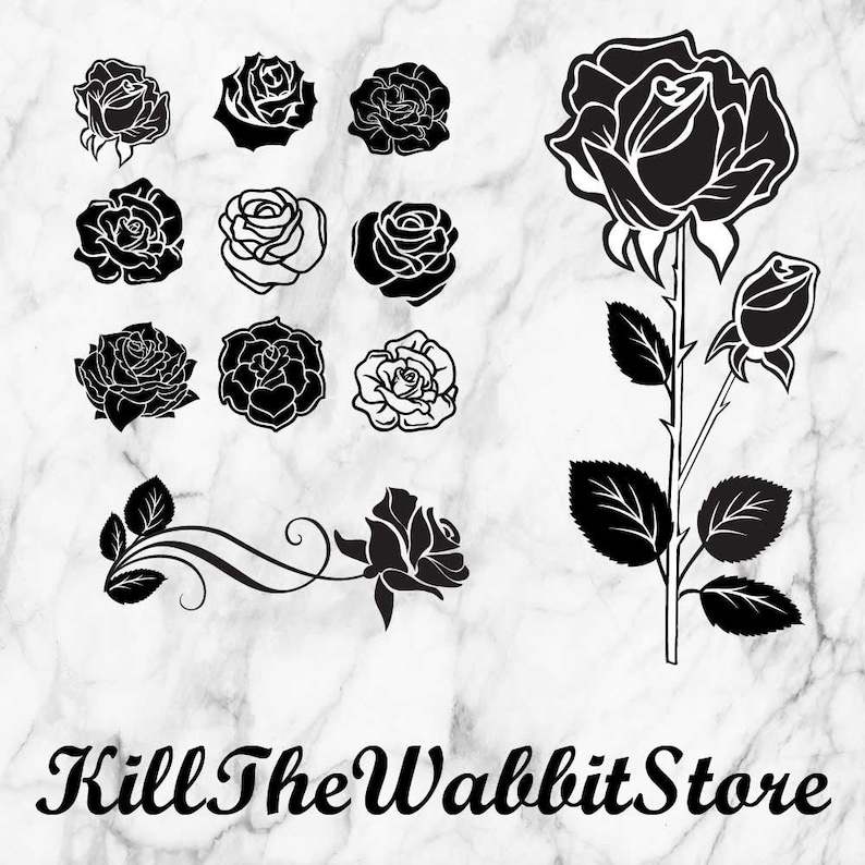 Black Rose Svg, Rose Leaves Svg, Rose Bundle Svg