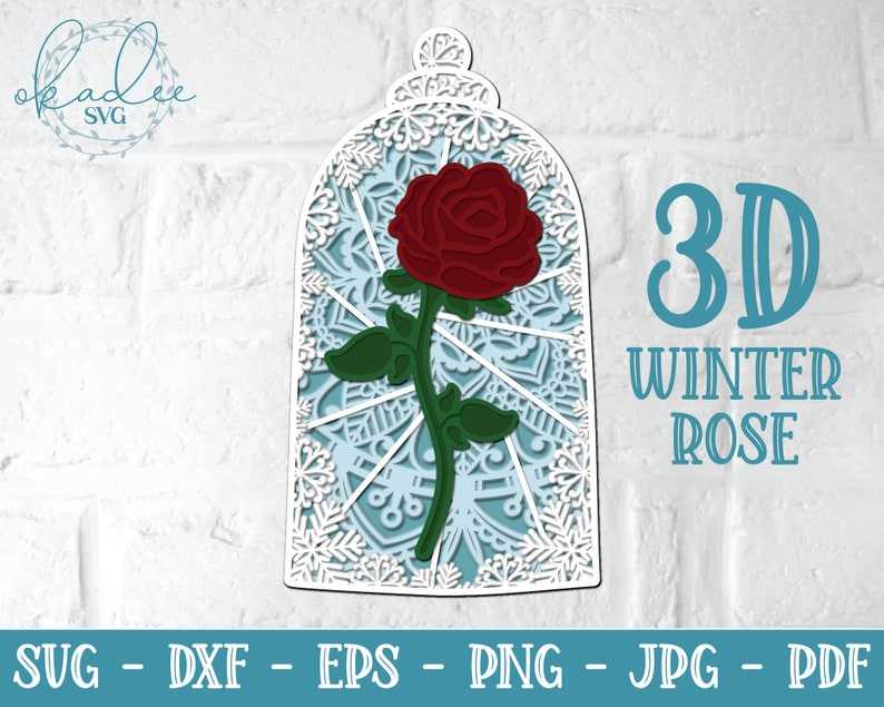 3D Winter Rose Mandala, Layered Rose Mandala, Rose Papercut Snowflake Svg#1