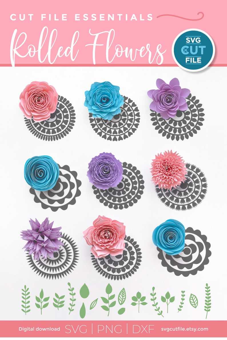 Rolled Flower Svg, Rolled Paper Flowers Svg, Rolled Rose Template#3