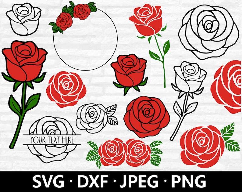 Roses SVG Files - Flower Vector Images Clipart Floral Swag SVG Image Eps,  Png ,Dxf Black Rose Stencil Clip Art Wedding svg decor