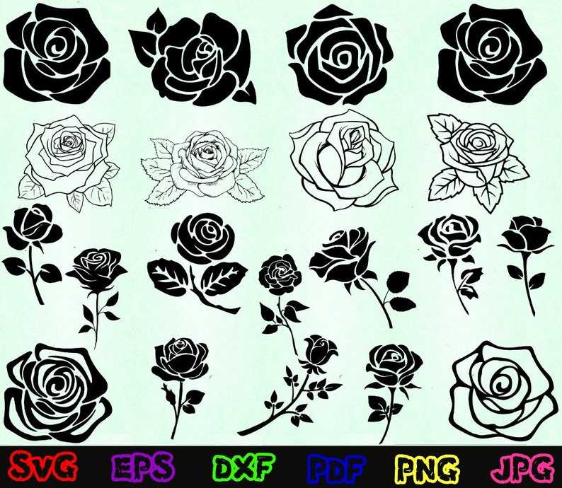 Rose Svg, Flower Svg, Rose Flowers Svg Silhouette.