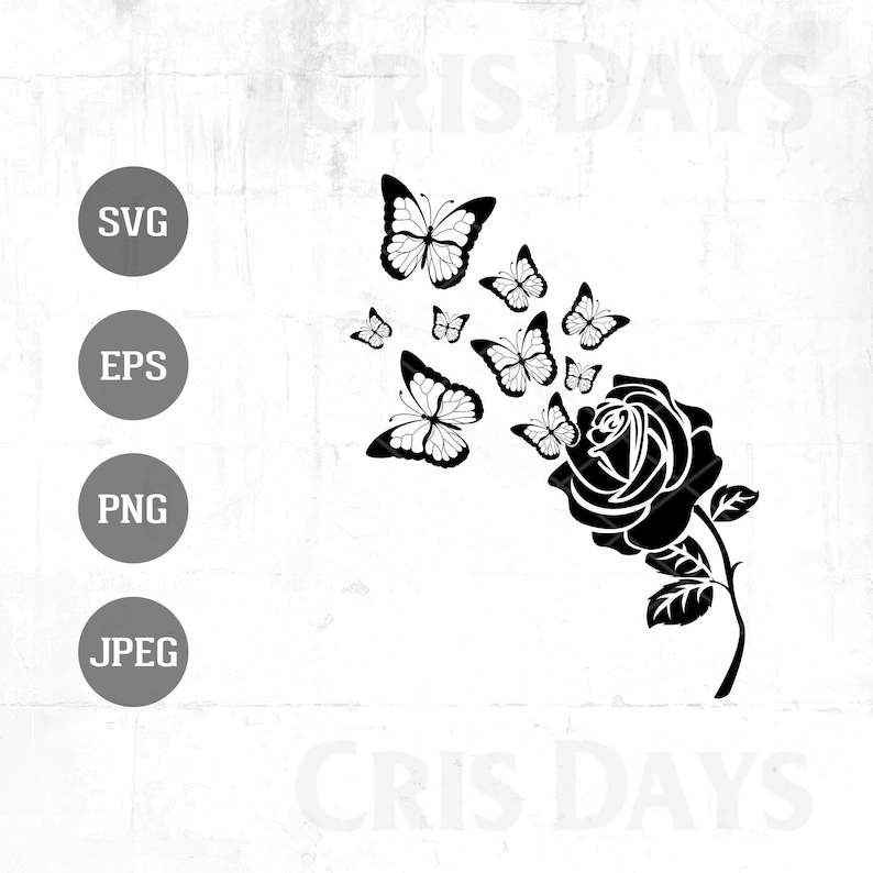 Rose Butterflies SVG Rose Vector Butterfly and Flower Clipart#2