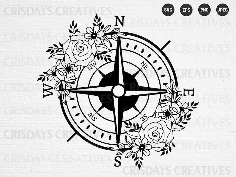 Floral Compass Svg Compass Rose Svg