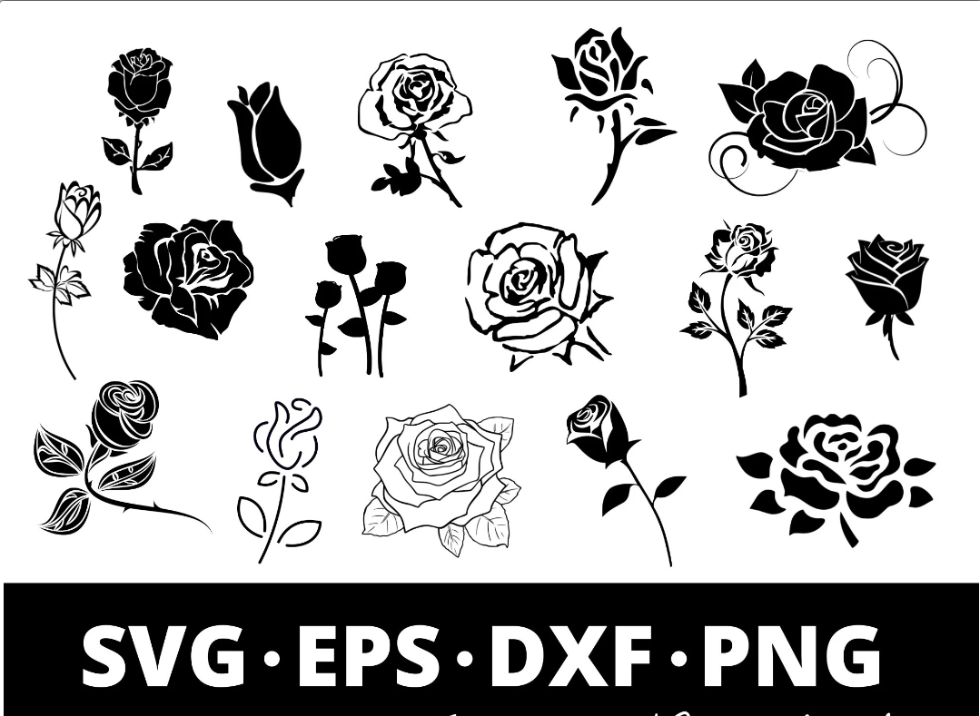 16 Rose SVG Bundle, Rose Silhouette Bundle#1