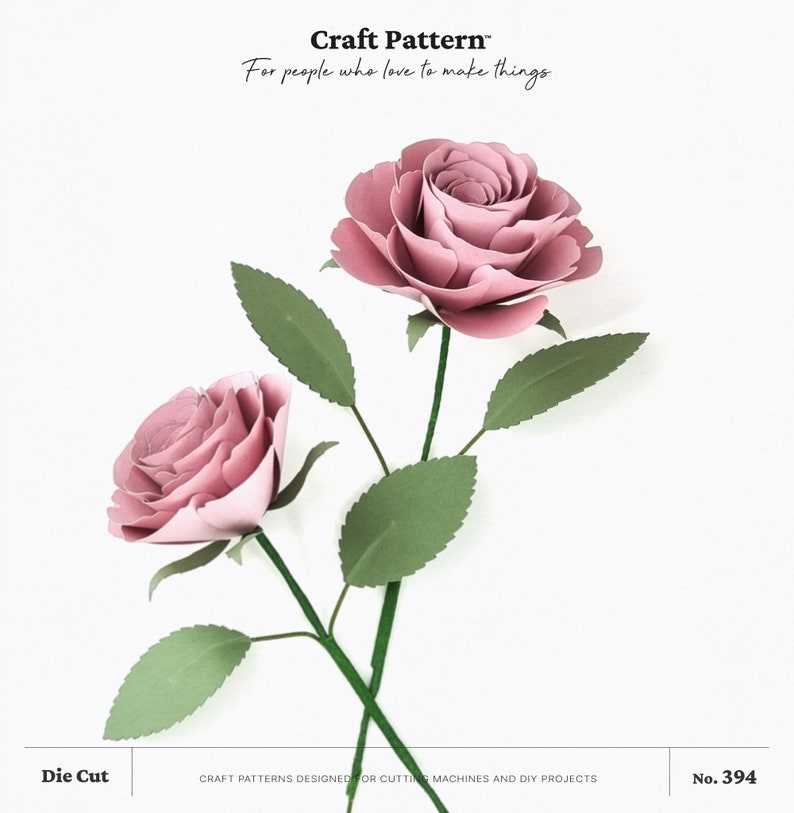 Garden Paper Rose SVG Craft Pattern, Paper Flower SVG, Paper Flower Template