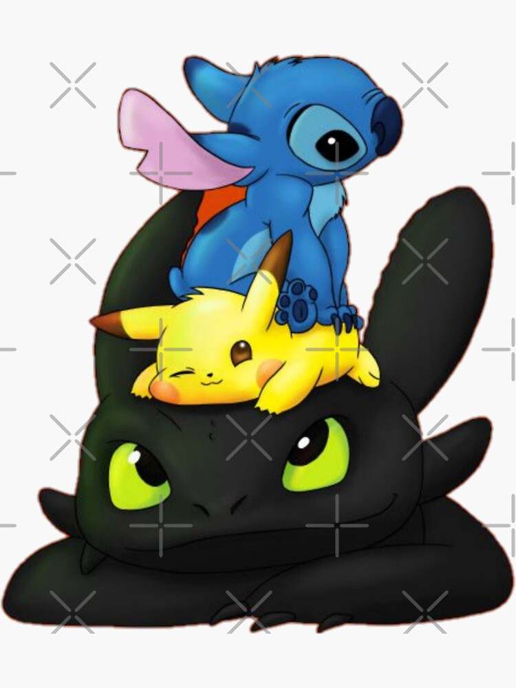 Chibi Stitch Pika And Toothless Sticker is very nice and sought ...