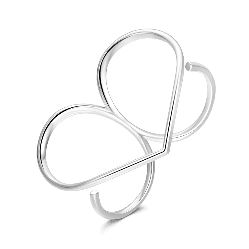 Heart Double Fingers Ring Silver - soufeelus