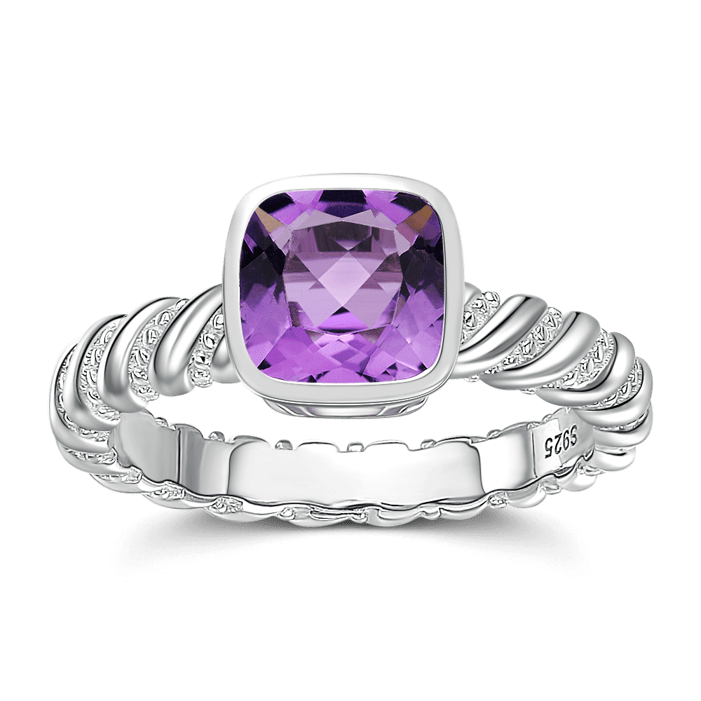 Endear Engagement Ring Natural Amethyst 925 Sterling Silver