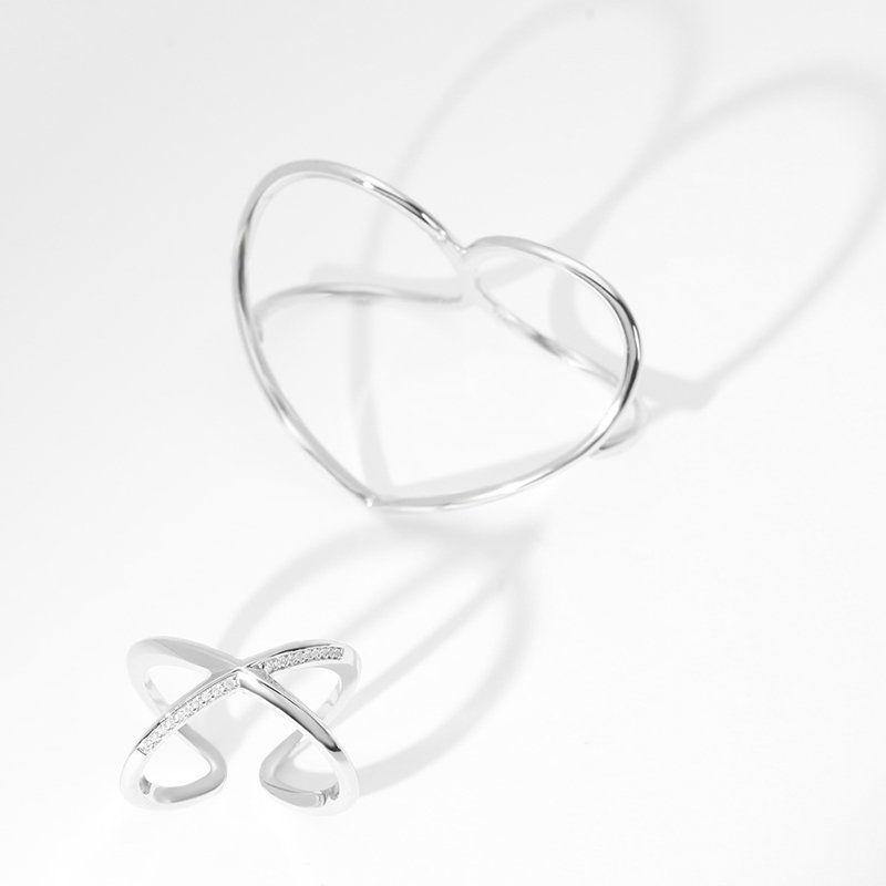 Heart Double Fingers Ring Silver - soufeelus