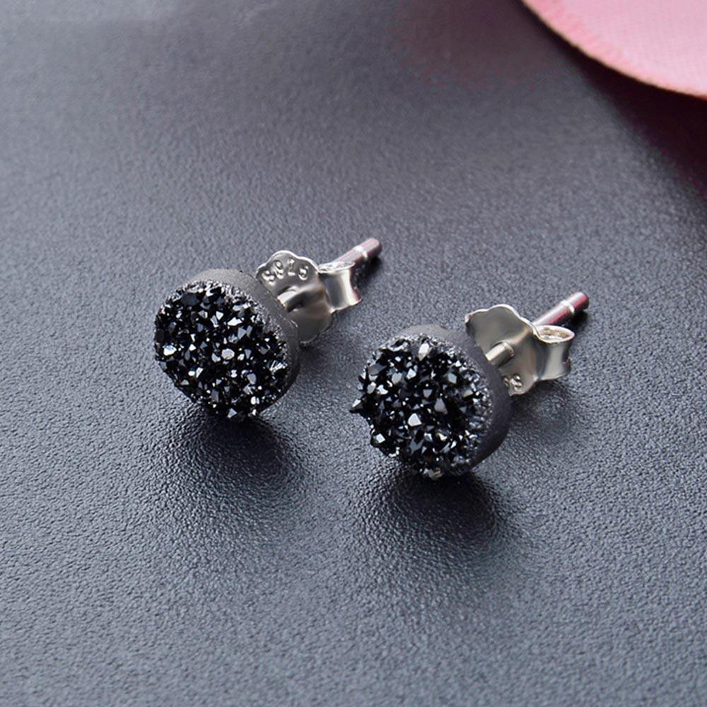 Simple Style Stud Earrings Silver Black 6mm - soufeelus