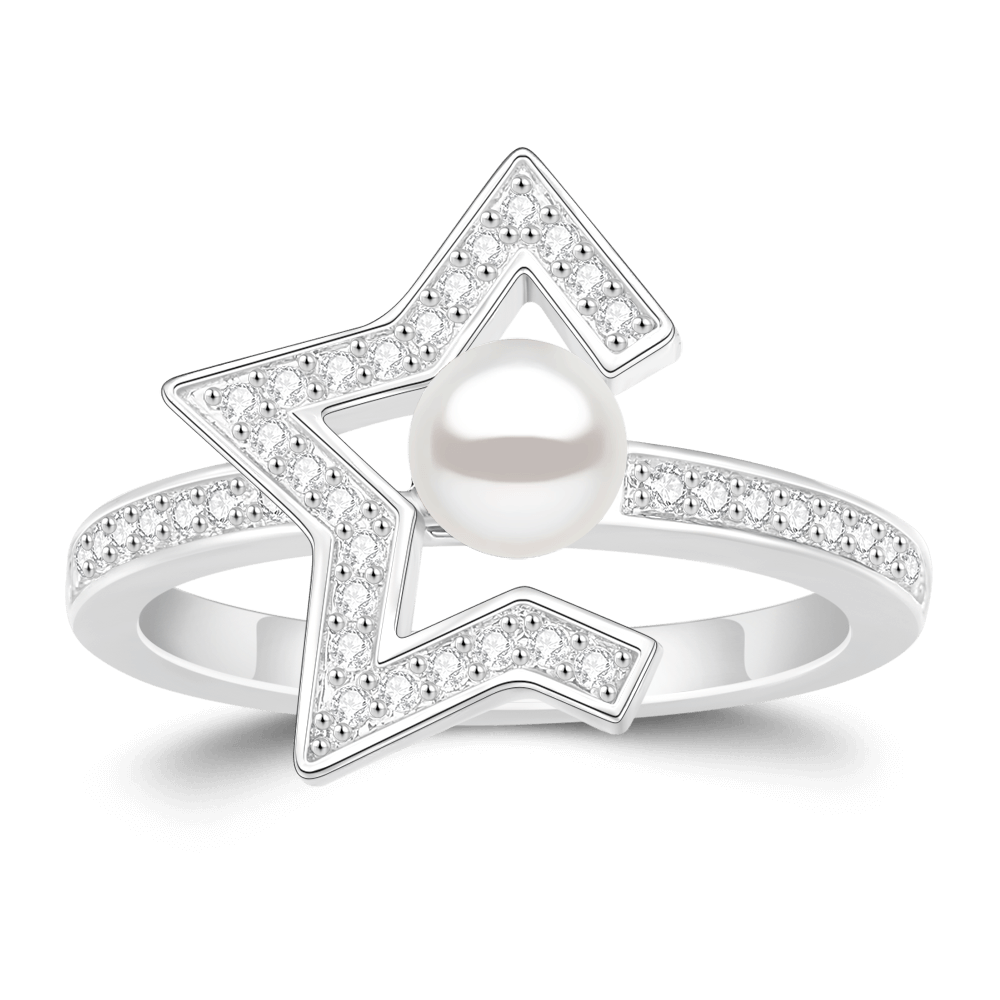 Swarovski Pearl Romantic Star Ring Platinum Plated