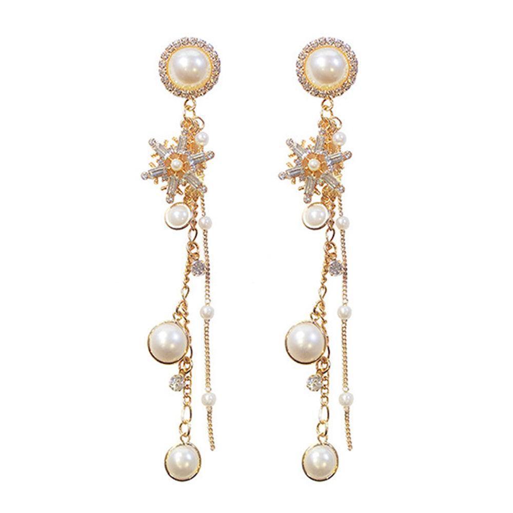 Snowflake and Pearl Tassel Drop Earrings - soufeelus