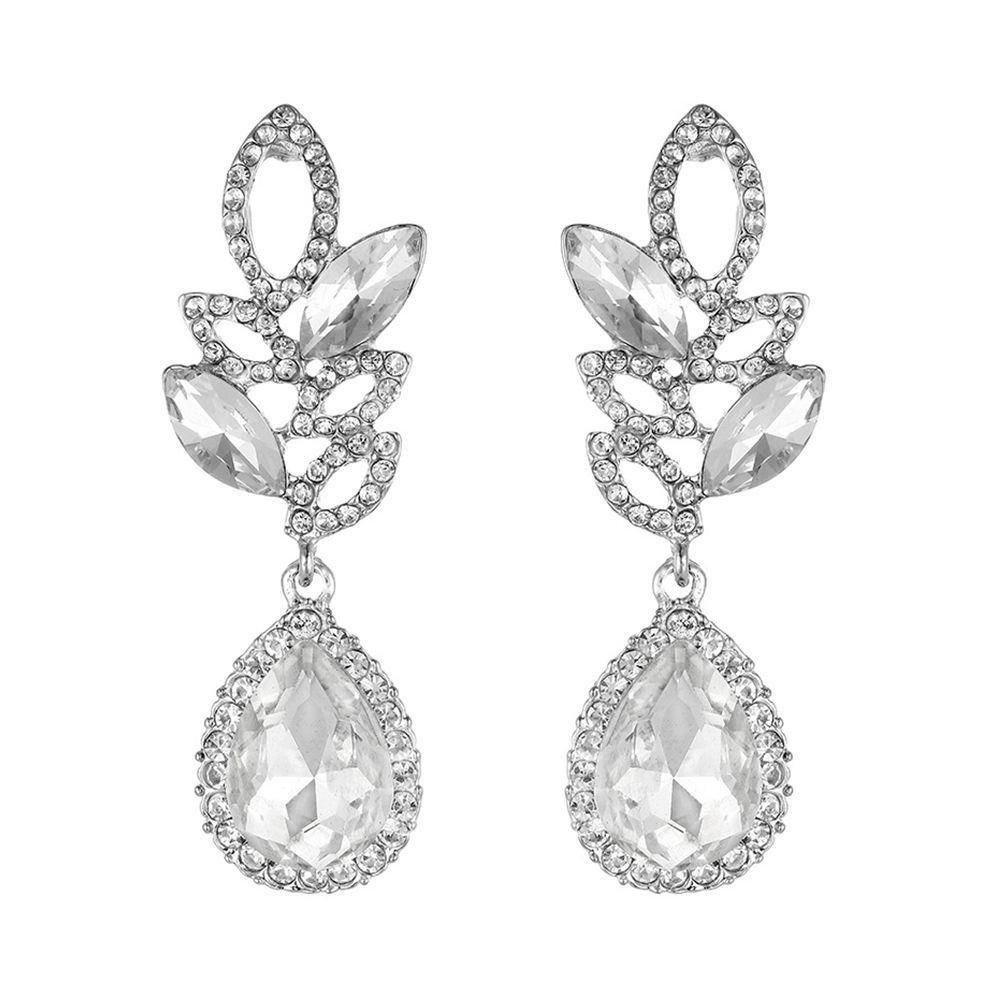 Hollow Zircon Drop Earrings Silver - soufeelus