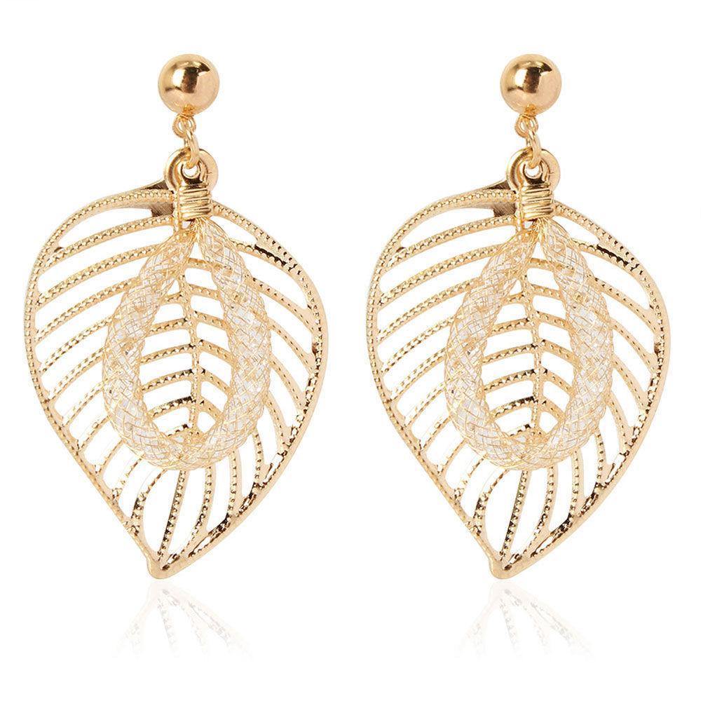 Leaf Earrings Gold Plated Alloy - soufeelus