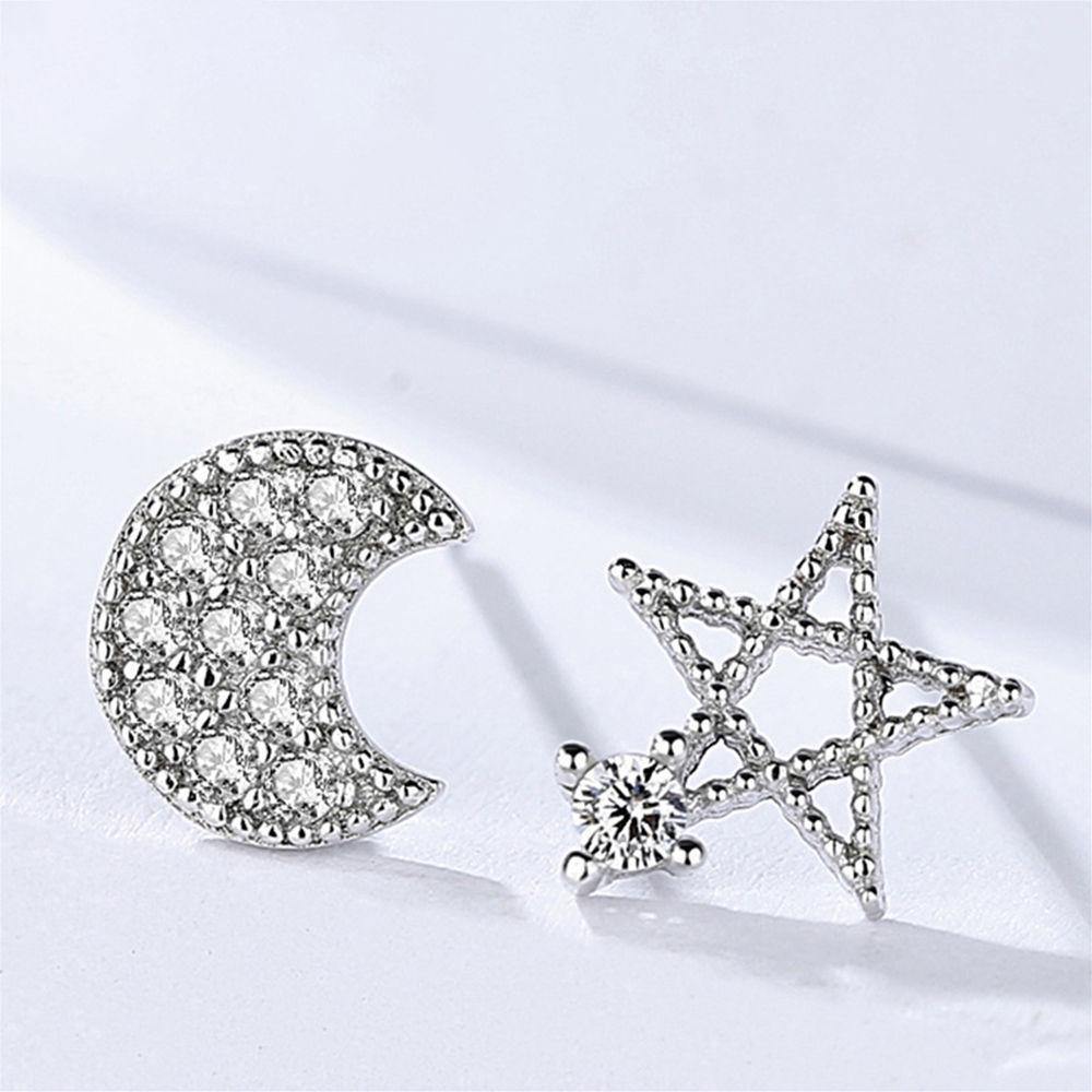 Asymmetrical Star and Moon Ear Studs - soufeelus