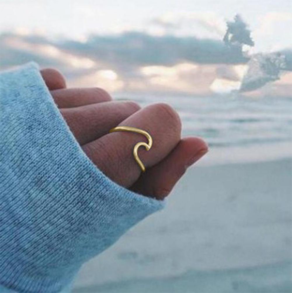 Wave Ring Dainty Wave Ring Beach Ring Gold Wave - soufeelus