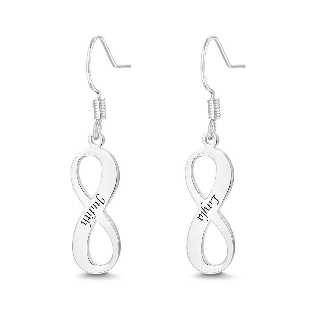 Custom Engraved Earrings Name Drop Earrings with Infinity Earrings Platinum Plated - soufeelus