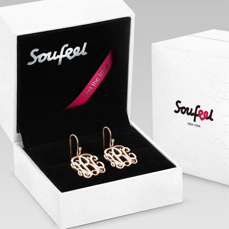 Monogram Earrings Rose Gold Plated Silver - soufeelus