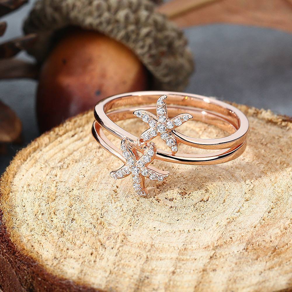 Starfish Ring Rose Gold Plated 925 Sterling Silver Zircon