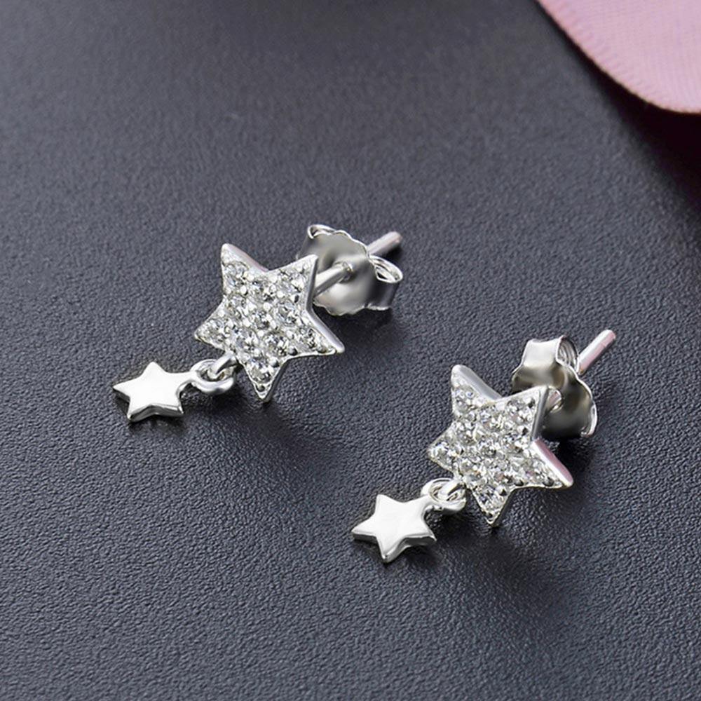 Stars Drop Earrings Silver - soufeelus