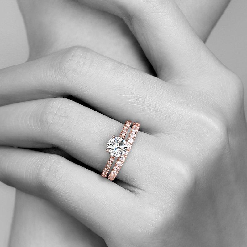 Female Light Of Love Wedding Ring Set Rose Gold 925 Sterling Silver