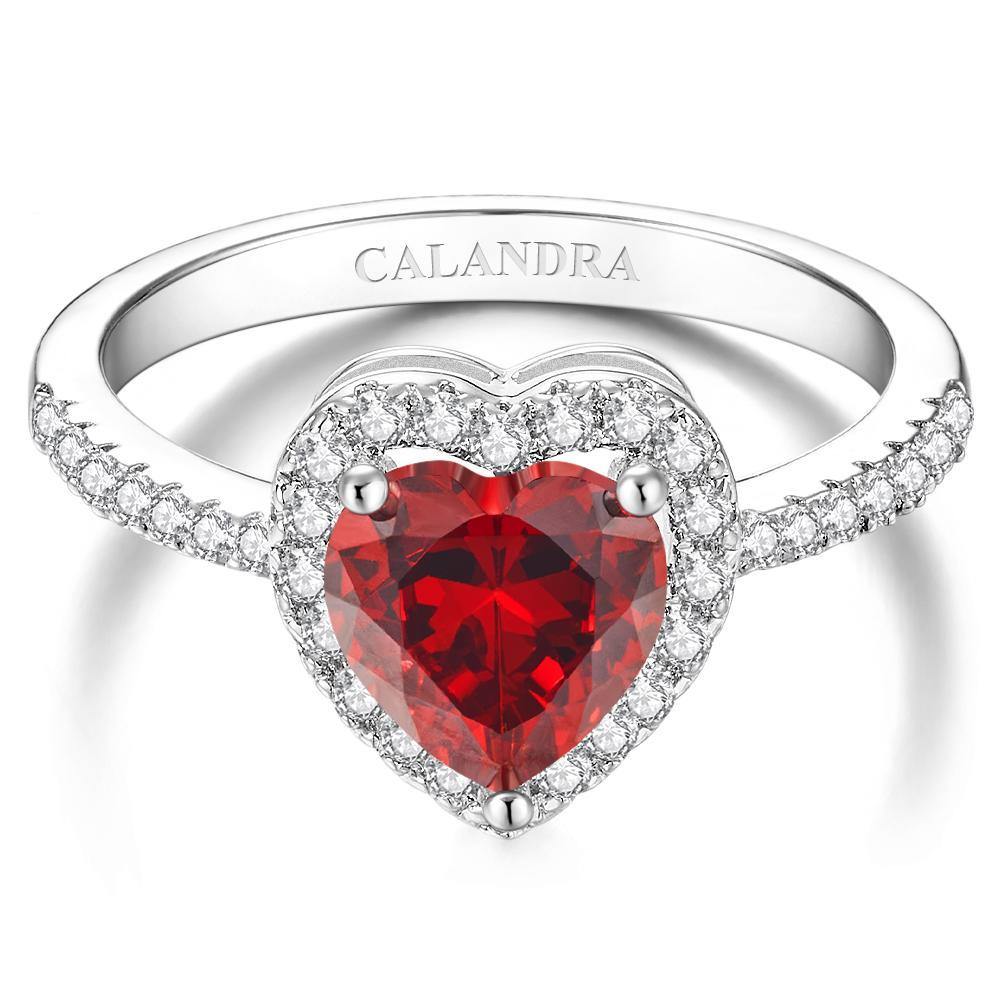 Red Heart Cut Sterling Silver Ring