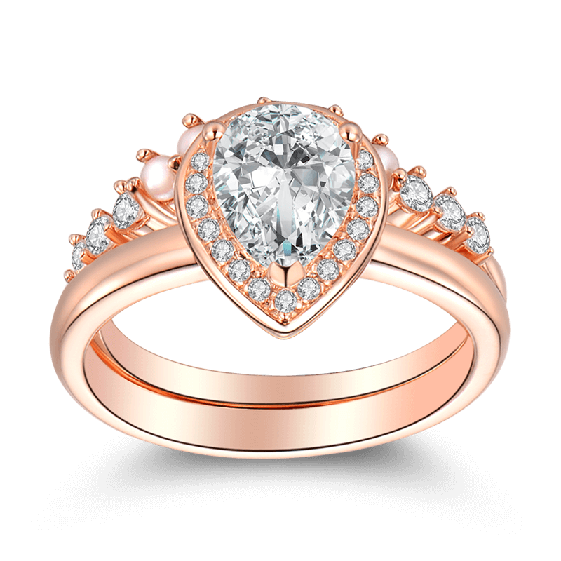 Female Crown Of Love Wedding Ring Set Rose Gold 925 Sterling Silver