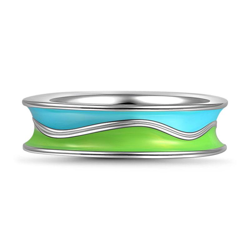 Blue Green Water Wave Ring Charm 925 Sterling Silver