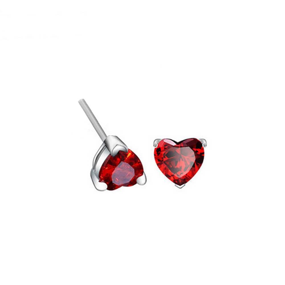 Garnet Heart-shaped Earrings Silver - soufeelus