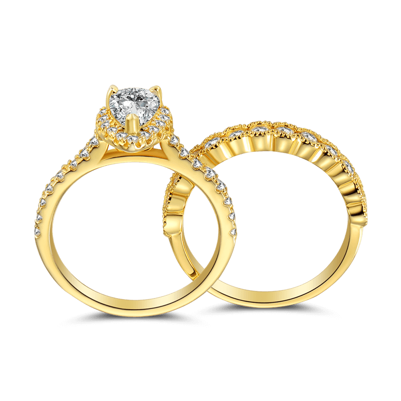 Female Nobility Wedding Ring Set 14k Gold Plated 925 Sterling Silver