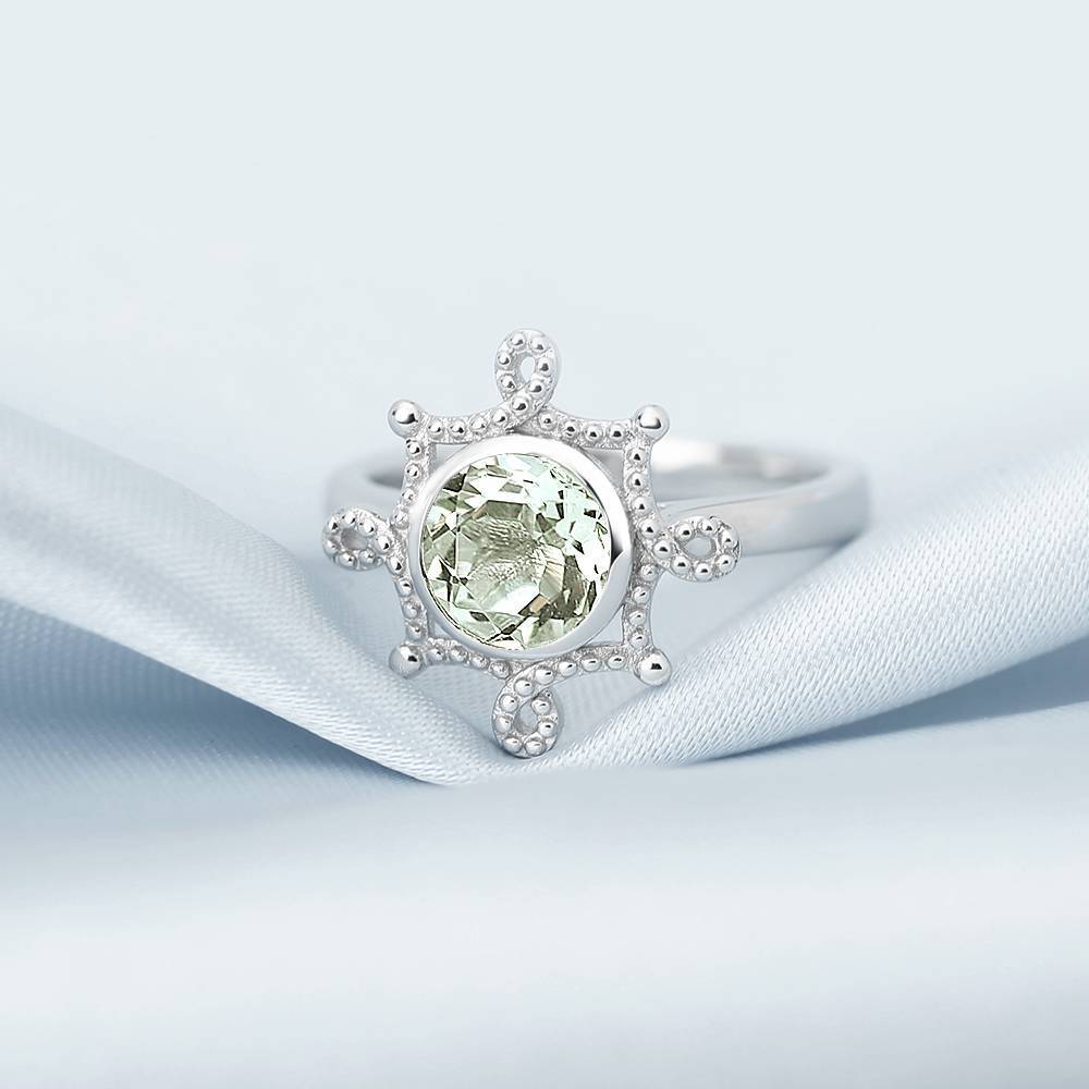 Eternity Engagement Ring Natural Green Amethyst 925 Sterling Silver