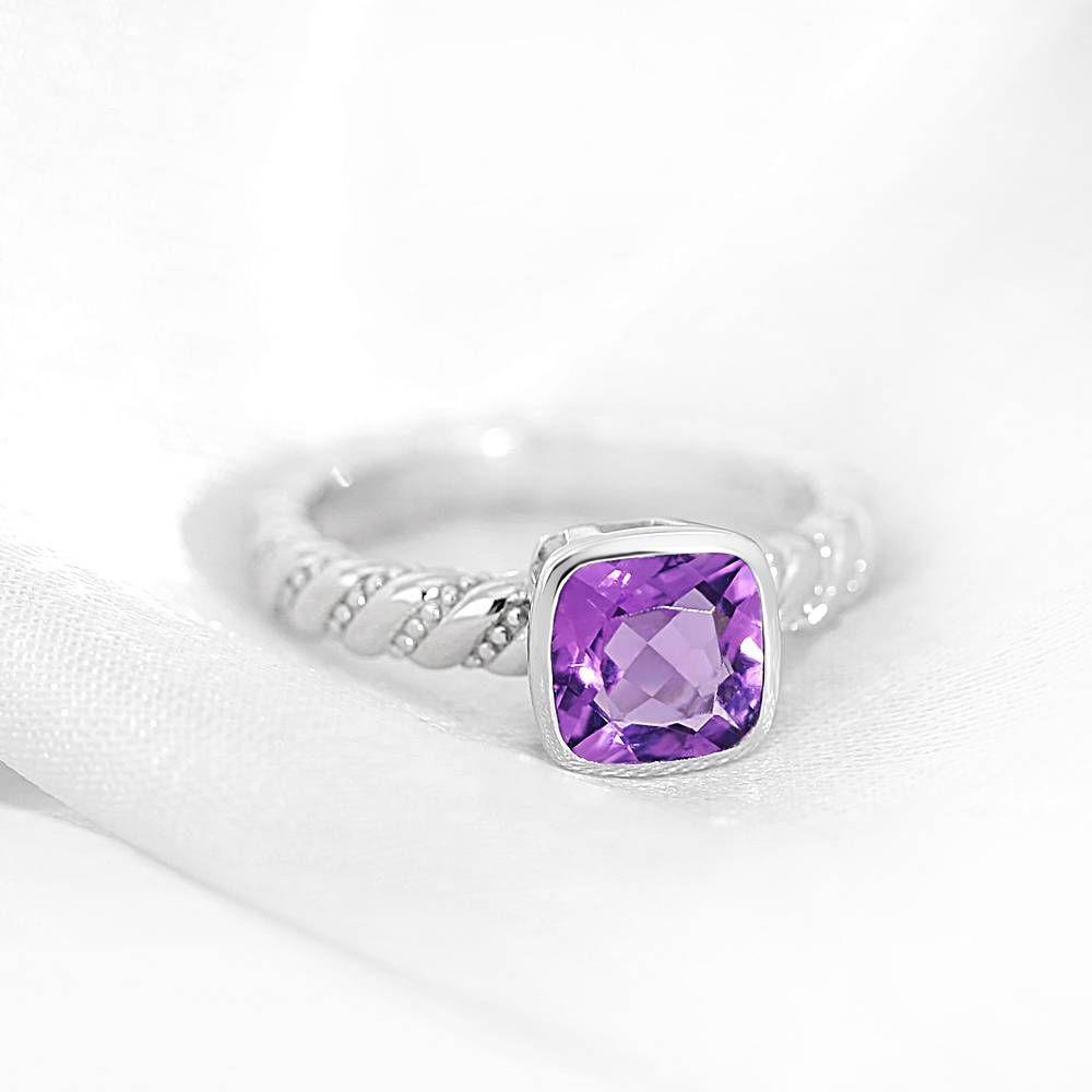 Endear Engagement Ring Natural Amethyst 925 Sterling Silver