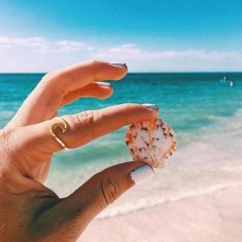 Wave Ring Dainty Wave Ring Beach Ring Gold Wave - soufeelus