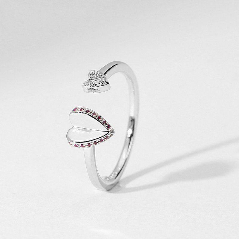 Heart to Heart Ring with Pave CZ Silver - soufeelus