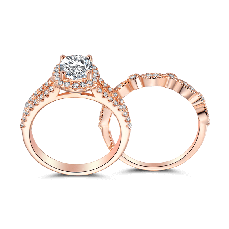 Female Romance Of Love Wedding Ring Set Rose Gold 925 Sterling Silver