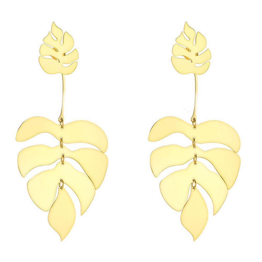 Earrings Big Leaf Gold Plated Alloy - soufeelus