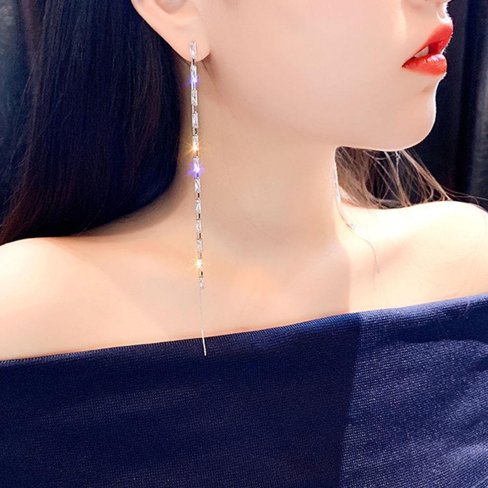 Long Rhinestones Tassel Drop Earrings - soufeelus