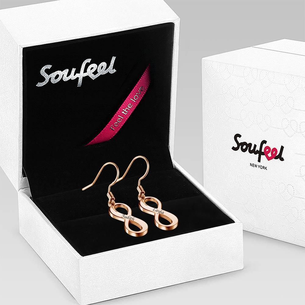 Custom Engraved Earrings Name Drop Earrings with Infinity Earrings Rose Gold Plated - soufeelus