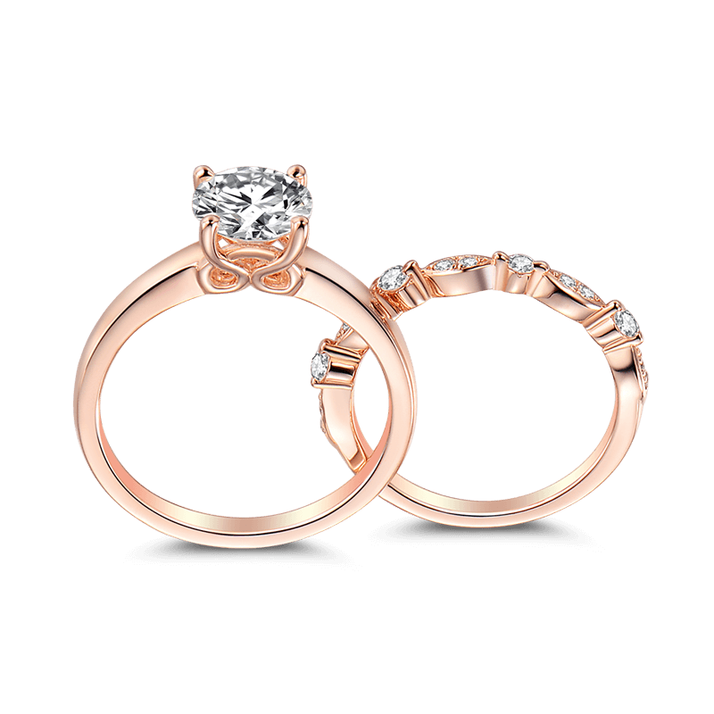 Female Morning Dew Wedding Ring Set Rose Gold 925 Sterling Silver