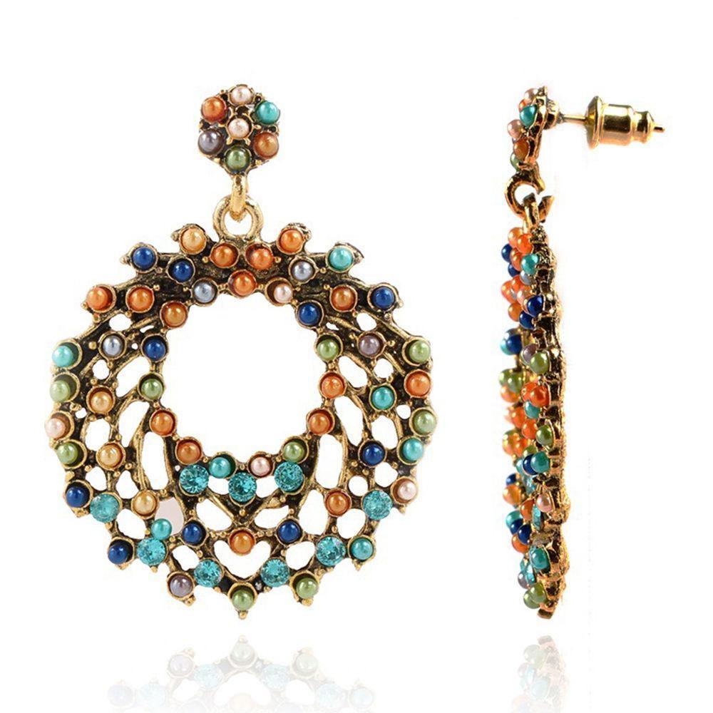 Hollow Colorful Pearls Bohemian Drop Earrings - soufeelus