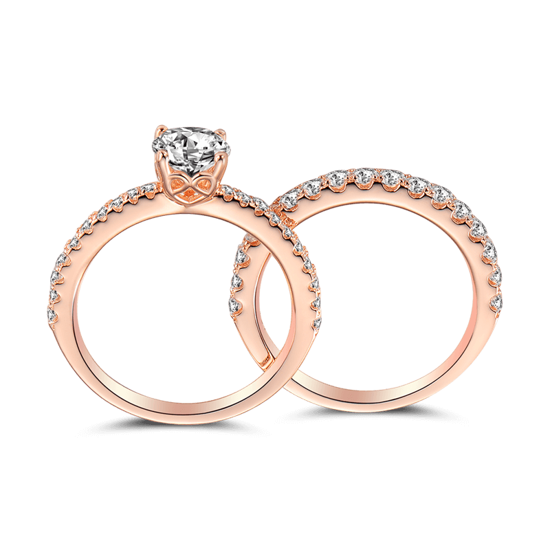 Female Light Of Love Wedding Ring Set Rose Gold 925 Sterling Silver