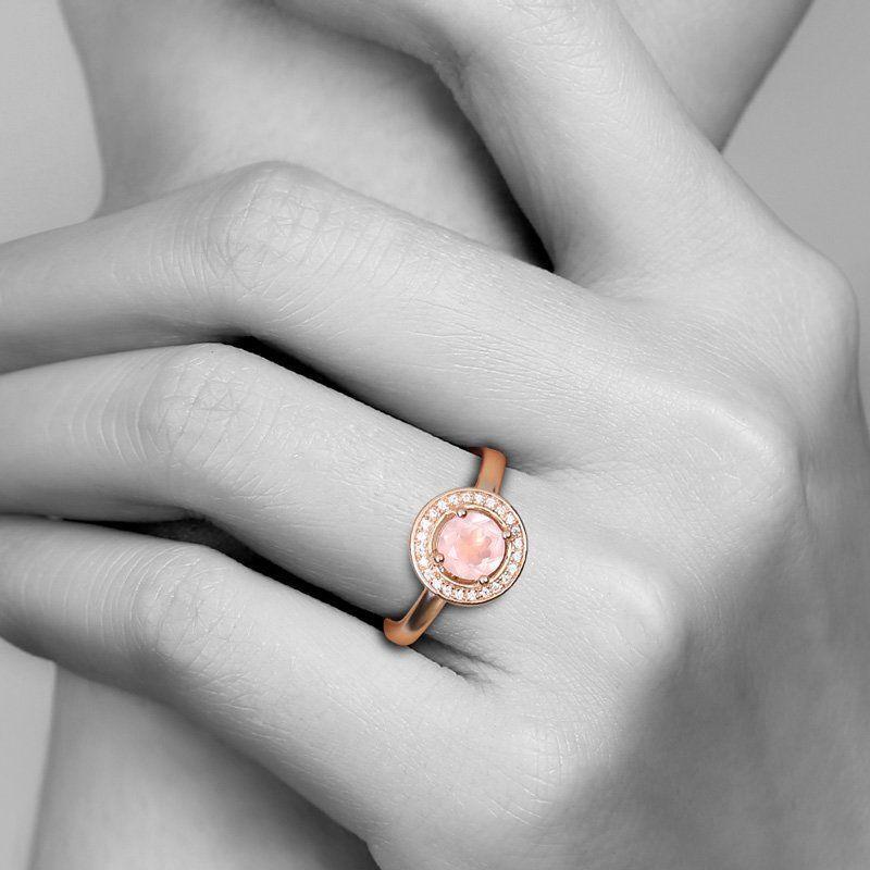 Pink Crystal Luminous Love Ring Rose Gold 925 Sterling Silver