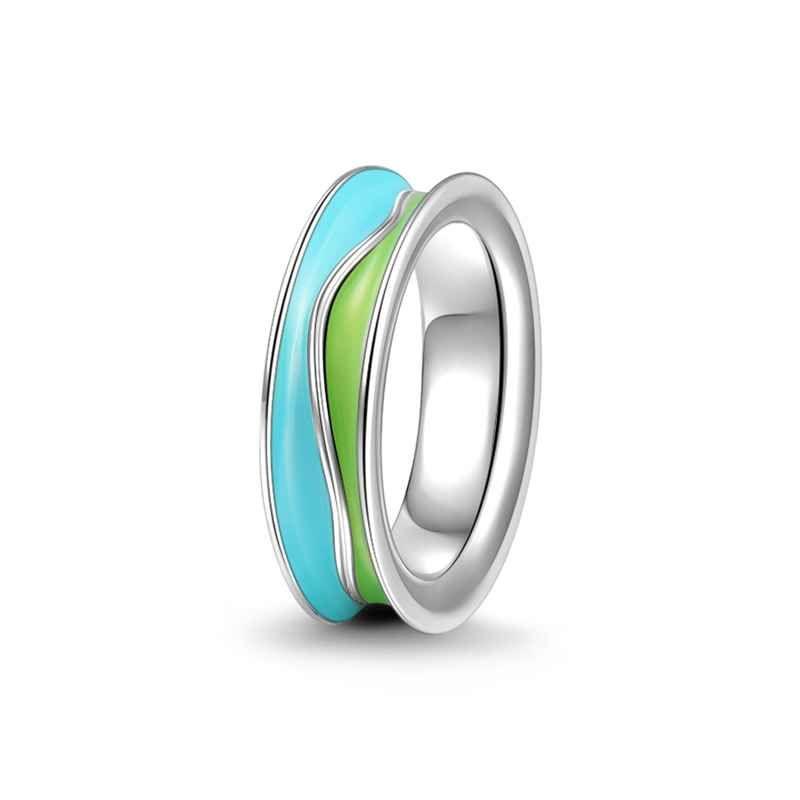 Blue Green Water Wave Ring Charm 925 Sterling Silver