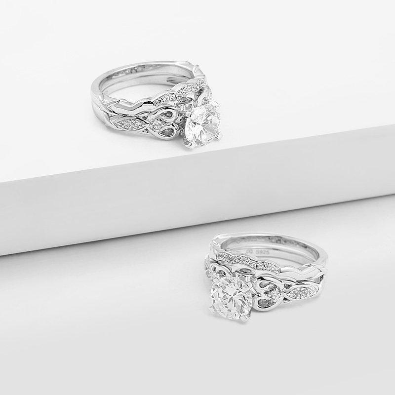 Female Treasured Love Wedding Ring Set 925 Sterling Silver