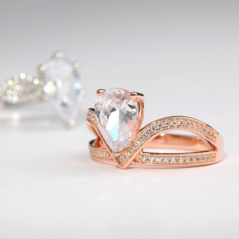 Crown Engagement Ring Rose Gold 925 Sterling Silver