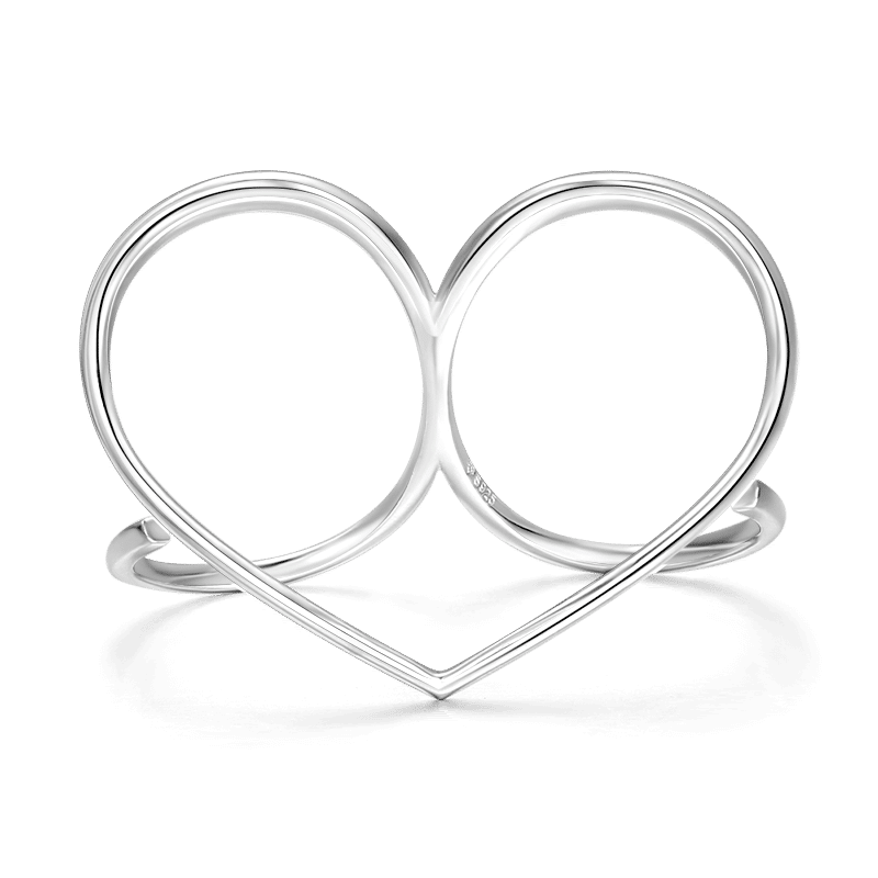 Heart Double Fingers Ring Silver - soufeelus