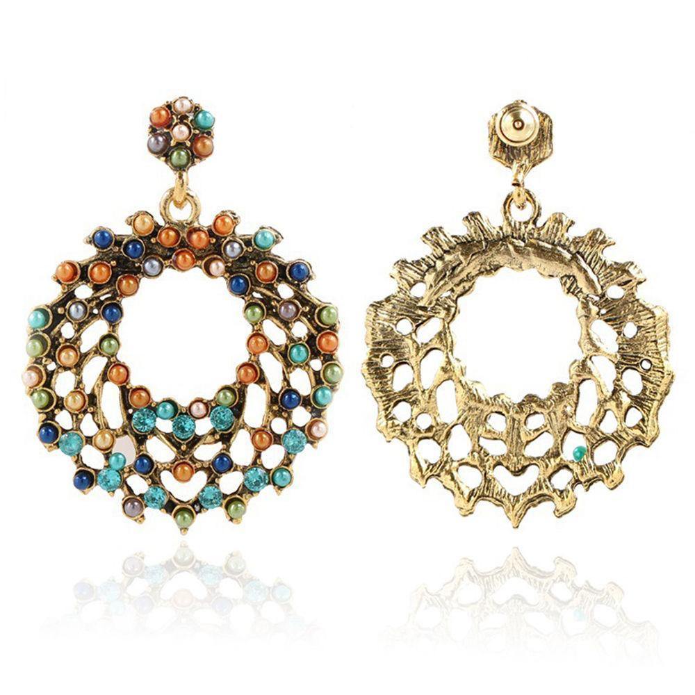 Hollow Colorful Pearls Bohemian Drop Earrings - soufeelus