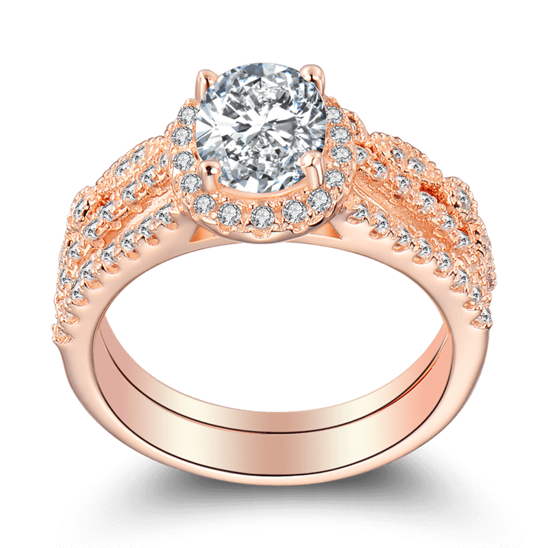 Female Romance Of Love Wedding Ring Set Rose Gold 925 Sterling Silver